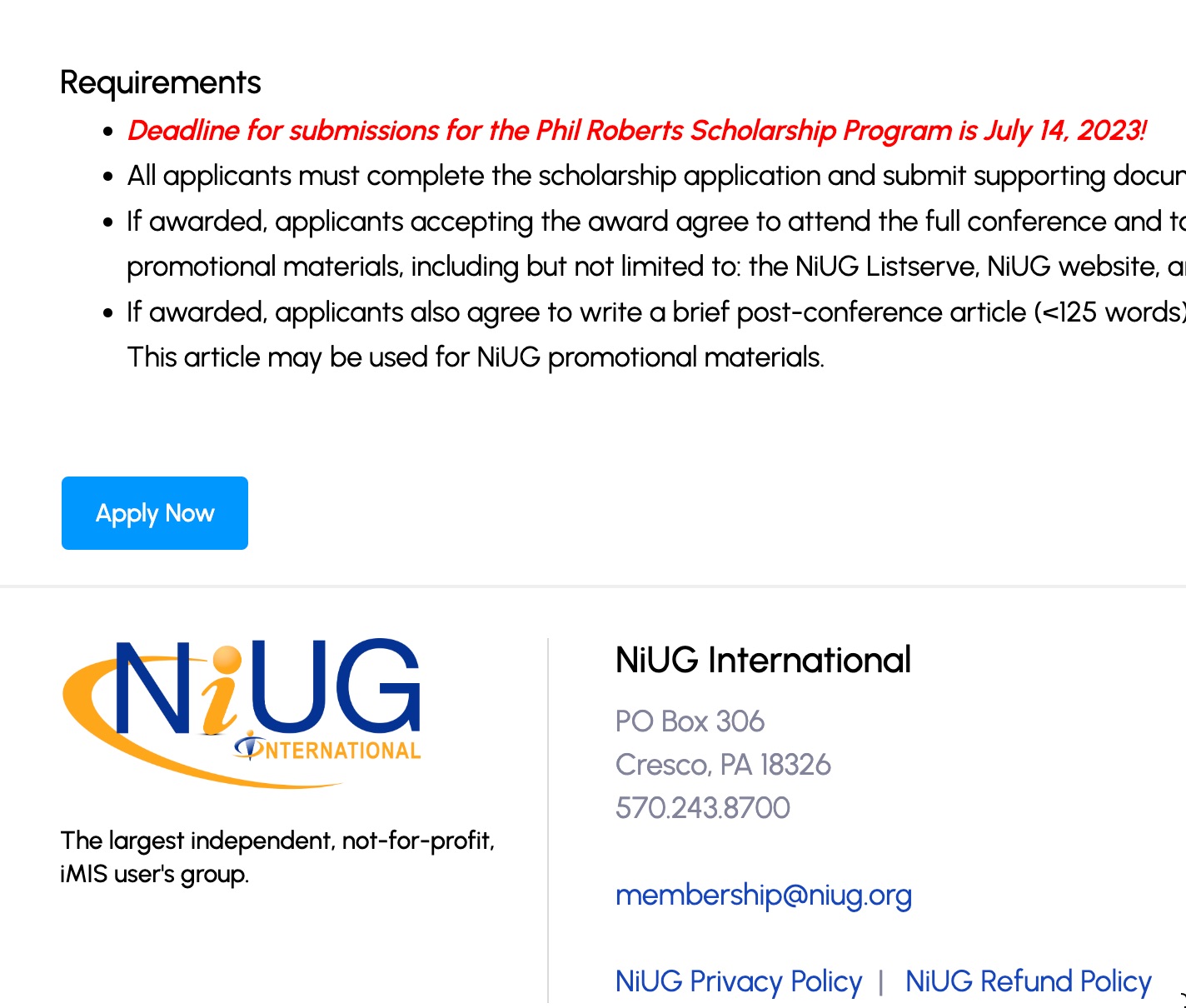 NiUG and iMIS Forms and the Phil Roberts Scholarship